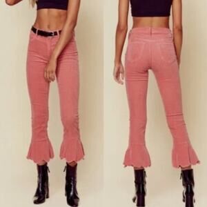 MOTHER | The Cha Cha Chew Ruffle Hem Hopscotch Salmon Pink Corduroy Jeans 28